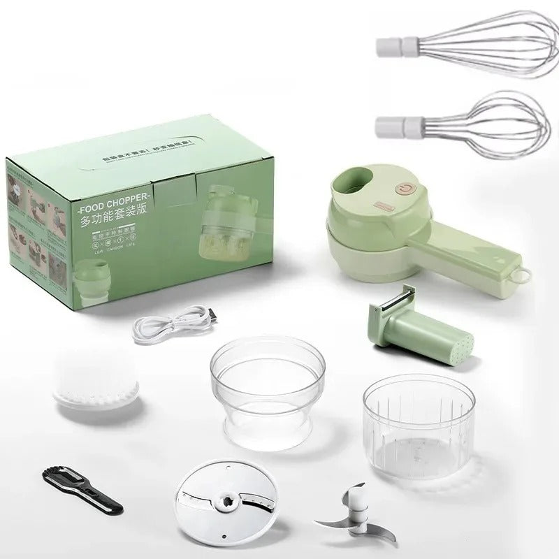 Rechargeable 4-in-1 Electric Vegetable Cutter – Multi-Function Slicer, Chopper, Grinder & Peeler