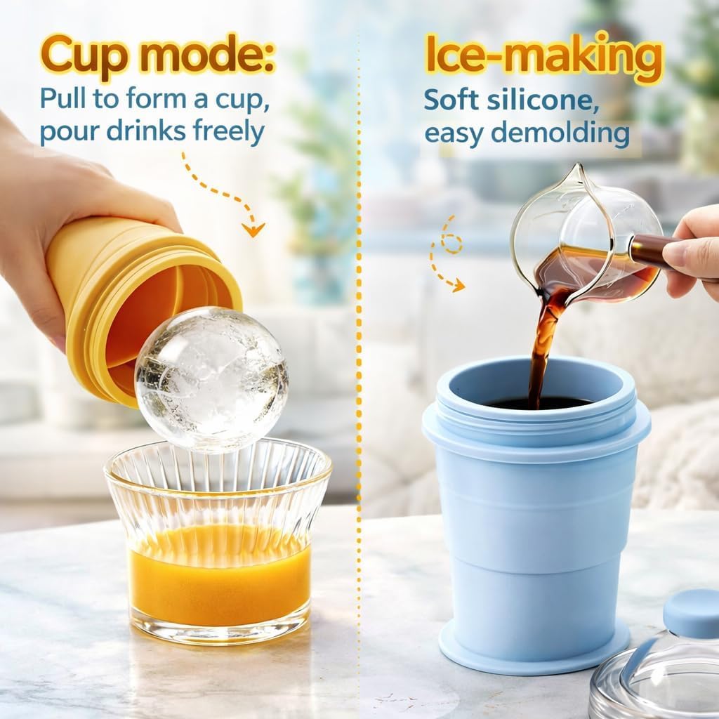 Foldable Ice Ball Cup | 2-in-1 Ice Maker Bottle with Straw