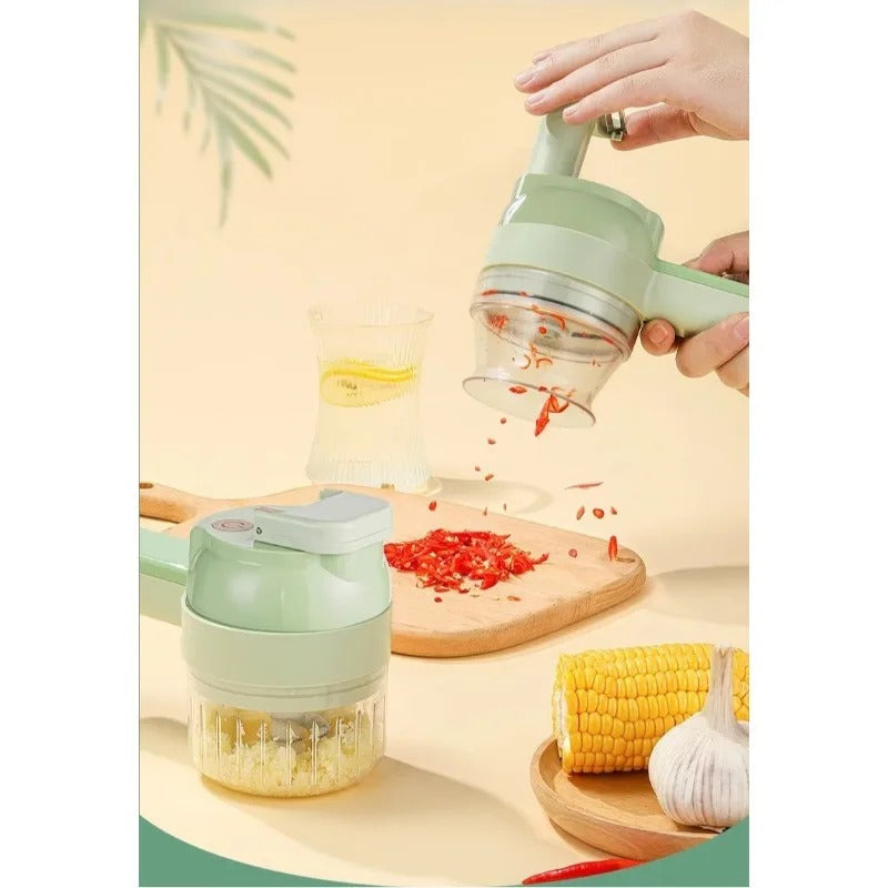 Rechargeable 4-in-1 Electric Vegetable Cutter – Multi-Function Slicer, Chopper, Grinder & Peeler